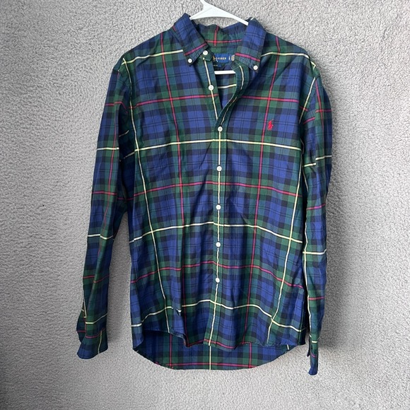 Ralph Lauren Shirt Mens Large Blue Green Plaid Oxford Slim Button Down OCBD - Picture 1 of 11